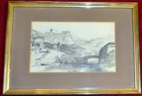Original Bleistiftzeichnung,Rovereto,Ponte Forbato, ca.1850,unsigniert