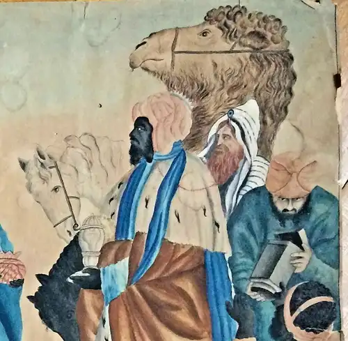 Original-Aquarell Anbetung des neugeborenen Jesus Christus