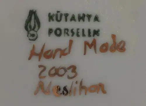 Zierteller mit Metallrand der türkischen Marke "Kütahya Porselen", im Etui, 2003
