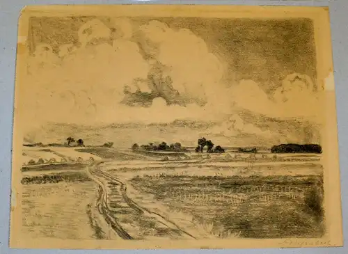 Bleistiftzeichnung  Anton Heinrich DIEFFENBACH (1831-1914) Landschaft m.Gleisen