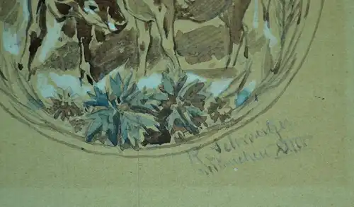 Aquarell,sepiafarben,Sennerin mit Kühen, Sign.R.Schweitzer,München XXIII