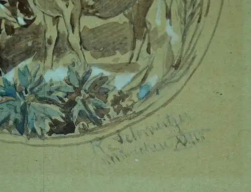 Aquarell,sepiafarben,Sennerin mit Kühen, Sign.R.Schweitzer,München XXIII