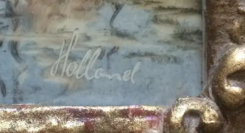 Bemalte, mehrfarbige Kachel „sign.Wenter,bez.Holland“, in Stuck Rahmen