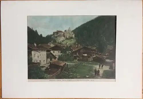 Colorierter Holzstich „Schloß Taufers im Pusterthal“, Verlag F. Moser Bozen