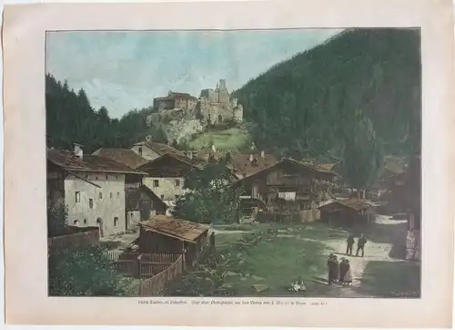 Colorierter Holzstich „Schloß Taufers im Pusterthal“, Verlag F. Moser Bozen