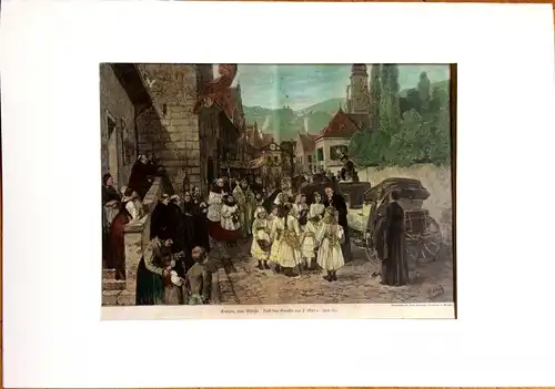 Colorierter Holzstich „Empfang eines Bischofs“ nach dem Gemälde von F. Marc