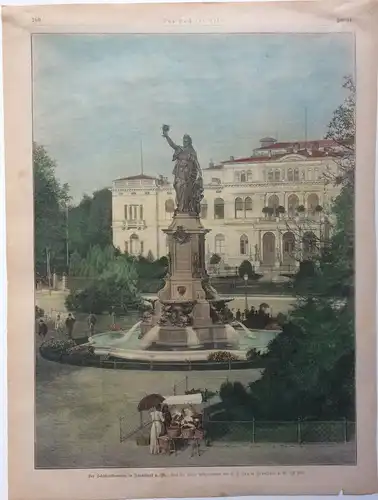 Colorierter Holzstich „Der Schützenbrunnen in Frankfurt a. M.“  nach G. F. Fay