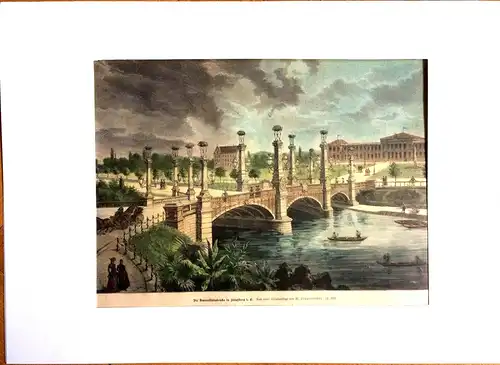 Colorierter Holzstich „Die Universitätsbrücke in Straßburg“ nach W. Lingenfelder