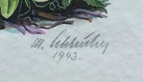 Aquarell mit Alpenblumen, signiert datiert 1943, im Passepartout, gerahmt