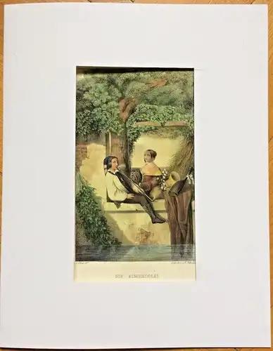 Colorierte Lithographie „DIE EINSIEDELEI“ von F. Elias im Passepartout