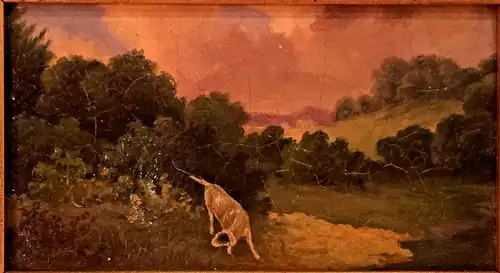 Sehr kleines Ölbild Darstellung eines Hundes - nicht signiert