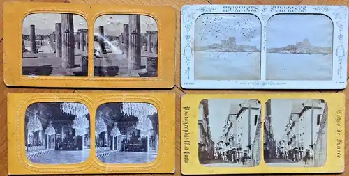 Vier sehr alte Original-Stereo- / 3D-Photographien aus Frankreich, Italien