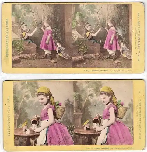 Vier sehr alte Original-Stereo-/ 3D-Photographien von „GESCHWISTER PAULY BERLIN"