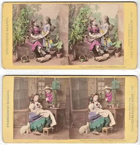 Vier sehr alte Original-Stereo-/ 3D-Photographien von „GESCHWISTER PAULY BERLIN"