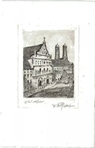 Drei Original-Radierungen München Marienplatz Otto Ferdinand Probst