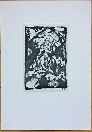 Lithographie „Muttergottes mit den Rehen“ von Erika Maria Künzig, 1920