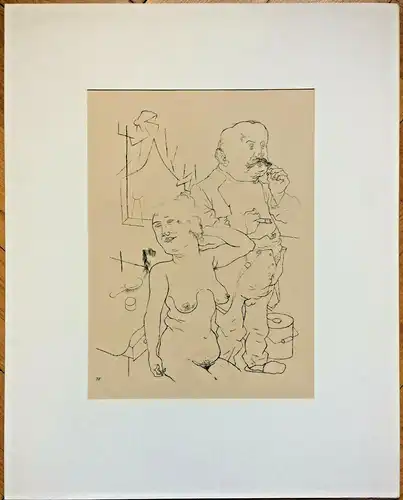 Lithographie „Chat Hour“ von George Grosz, 1923, im Passepartout