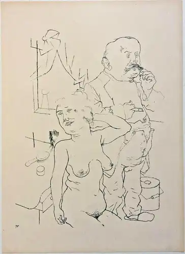 Lithographie „Chat Hour“ von George Grosz, 1923, im Passepartout