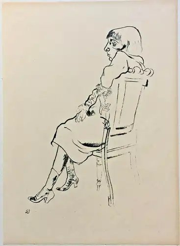 Lithographie „Frau auf einem Stuhl“ von George Grosz, ca. 1921, im Passepartout