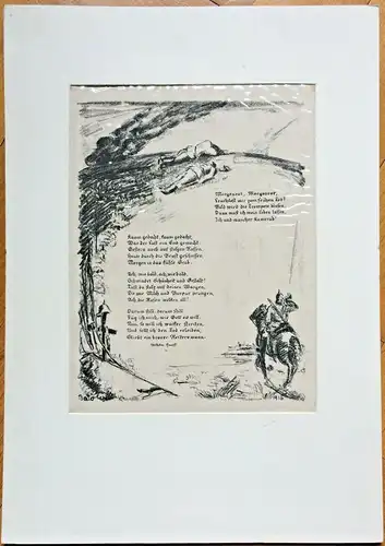 Lithographie von Josef Bato mit Gedicht „Morgenrot“ von Wilhelm Hauff