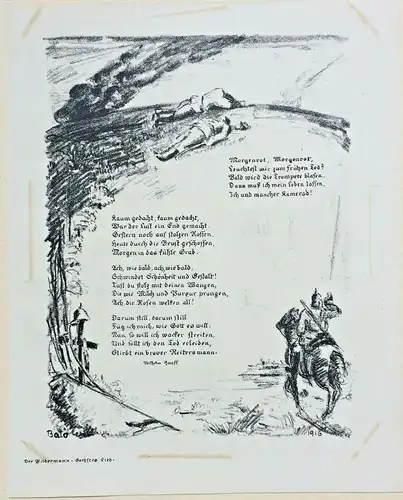 Lithographie von Josef Bato mit Gedicht „Morgenrot“ von Wilhelm Hauff