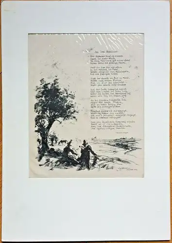 Lithographie von Walther Klemm m. Gedicht „Die drei Zigeuner" von Nikolaus Lenau