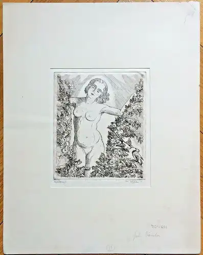 Original-Radierung „Erfüllung?“ von Johannes Däßler 1983 im Passepartout