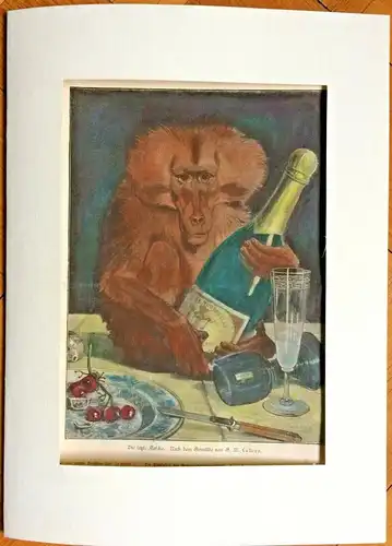 Colorierter Holzstich „Die letzte Flasche“ nach dem Gemälde von G. M. Lulves