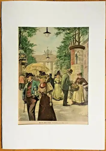 Colorierter Holzstich „Unter den Linden in Berlin“ nach W. Winck