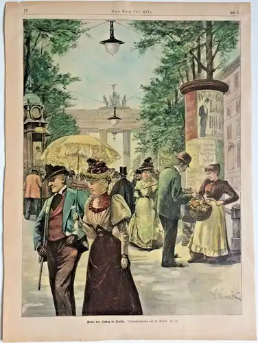 Colorierter Holzstich „Unter den Linden in Berlin“ nach W. Winck