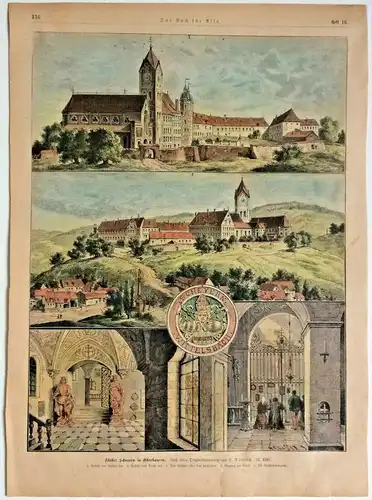 Colorierter Holzstich „Kloster Scheyern in Oberbayern“ von Carl Dietrich