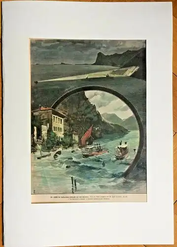 Colorierter Holzstich „Die Schiffe der italienischen Zollwache auf dem Gardasee“