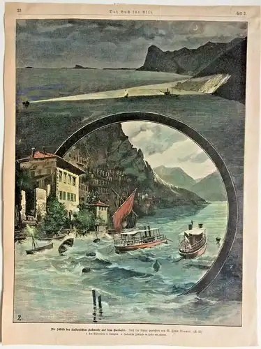 Colorierter Holzstich „Die Schiffe der italienischen Zollwache auf dem Gardasee“
