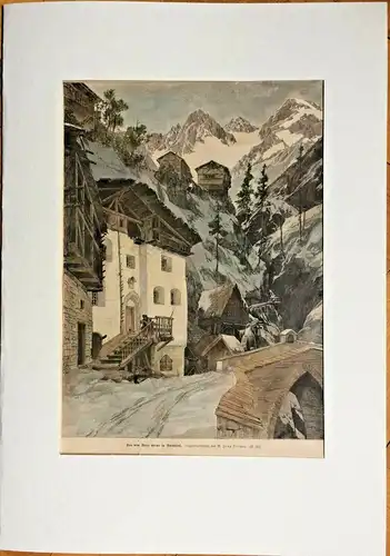 Colorierter Holzstich „Aus dem Dorfe Grins in Nordtirol“ , Michael Zeno Diemer