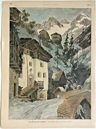 Colorierter Holzstich „Aus dem Dorfe Grins in Nordtirol“ , Michael Zeno Diemer