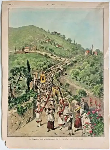 Colorierter Holzstich „Das Einsegnen der Rosen in Nervi“ von F. Menter