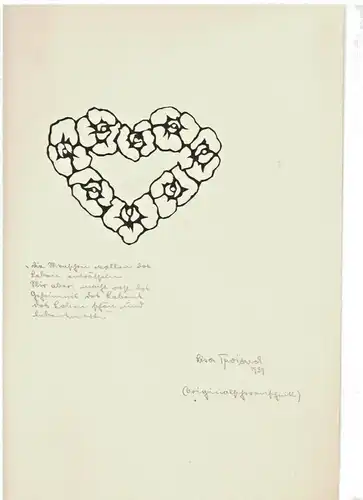 Original-Scherenschnitt Herz aus Blüten auf Karton von Lisa Troitzsch 1939