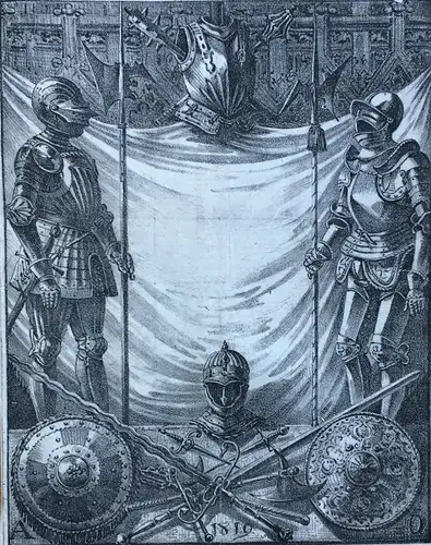 Litrhografie mit Ritterrüstungen und Waffen des Mittelalters, 1819