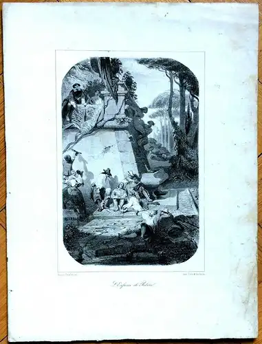 Lithographie „L'Enfance de Riberal“ von Petit & Bertauts nach H.-C.-A. Baron