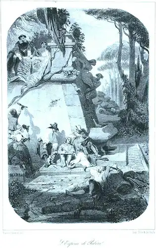 Lithographie „L'Enfance de Riberal“ von Petit & Bertauts nach H.-C.-A. Baron