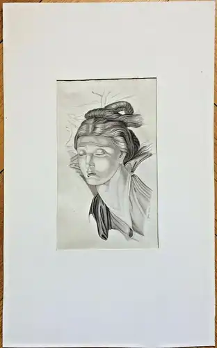 Aquarell Portrait einer jüng. Frau im Rahmen aus Karton, sign. "Engler April 45"