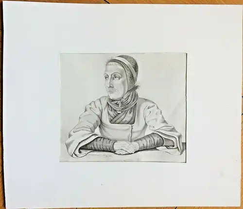 Aquarell Portrait einer älteren Frau im Rahmen aus Karton, nicht signiert