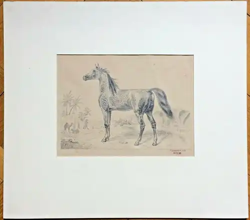 Bleistiftzeichnung Darstellung eines Pferdes, sig. F. Schmidt, datiert März 1880