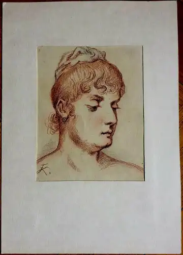 Rötelzeichnung Portrait einer unbekannten Frau, monogrammiert FK, wohl 1920