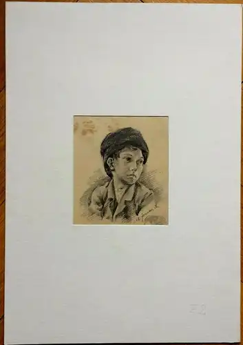 Kohlezeichnung Portrait eines unbekannten Jungen, datiert 12.1.96 nicht signiert