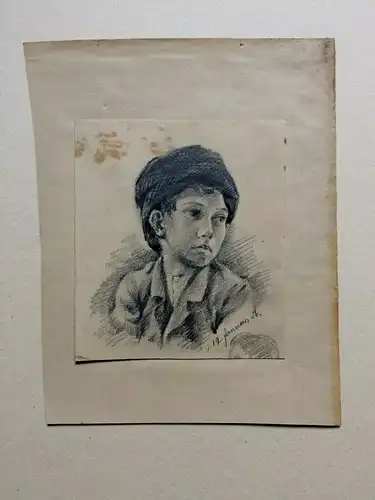 Kohlezeichnung Portrait eines unbekannten Jungen, datiert 12.1.96 nicht signiert