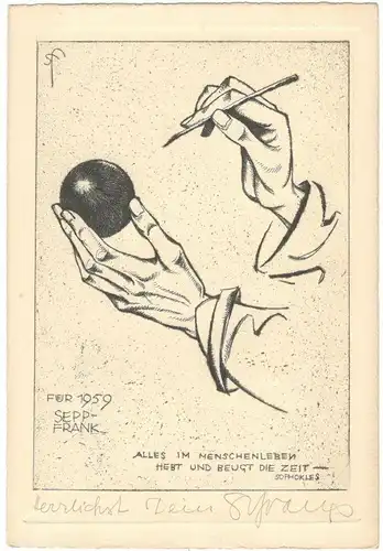 Radierung Jahresgraphik „FUER 1959“ von Sepp Frank