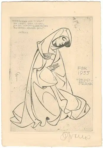 Radierung Jahresgraphik „FUER 1955“ von Sepp Frank