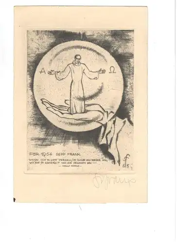 Radierung Jahresgraphik „FUER 1954“ von Sepp Frank