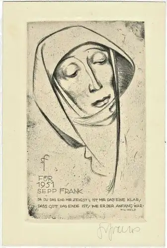 Radierung Jahresgraphik „FUER 1951“ von Sepp Frank